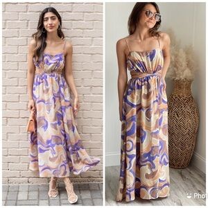 ASTR Sanger Cut Out Maxi Dress Purple Swirl‎ Sz M Sleeveless Colorful Groovy